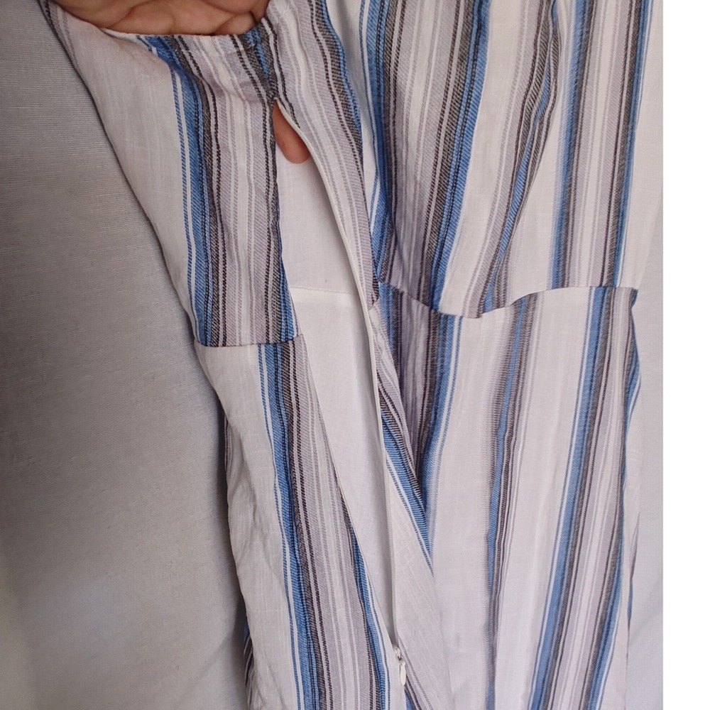 Vacate The Label Dress Standby Midi Panama Stripe Tiered Vneck White Blue M New - Picture 7 of 11